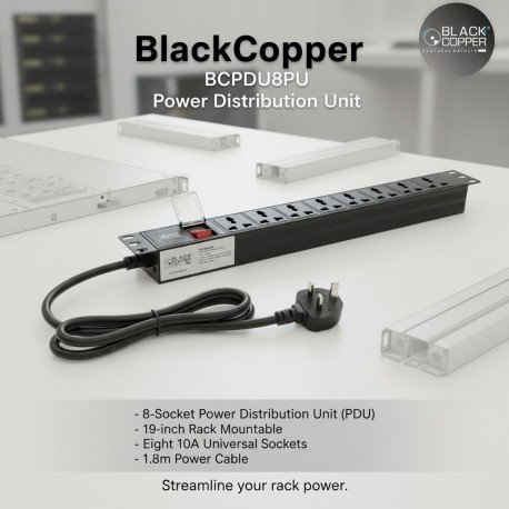 BlackCopper BCPDU8PU 8-Outlet 1U Rack Mount Power Distribution Unit (PDU)